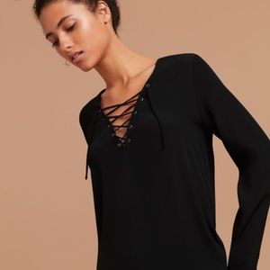 Black Aritzia (Wilfred) Silk Lace-Up Blouse